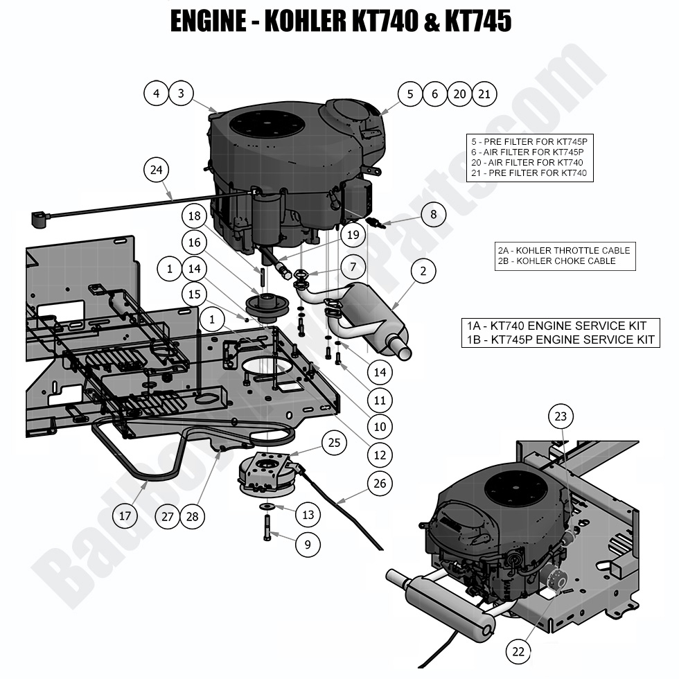 1728 - Bad Boy Mower Parts Lookup > 2018 > ZT Elite > Engine - Kohler KT740 & KT745
